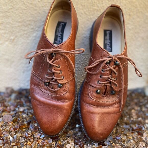 🥾KENNETH COLE NEW YORK MENS LACE UP LEATHER SHOES in light brown - Size 8 - Picture 1 of 11